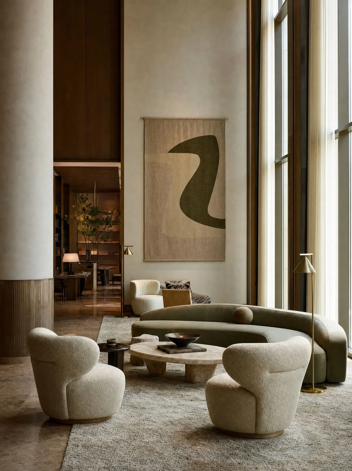 Lounge d’un lobby d’hôtel contemporain, visualisation