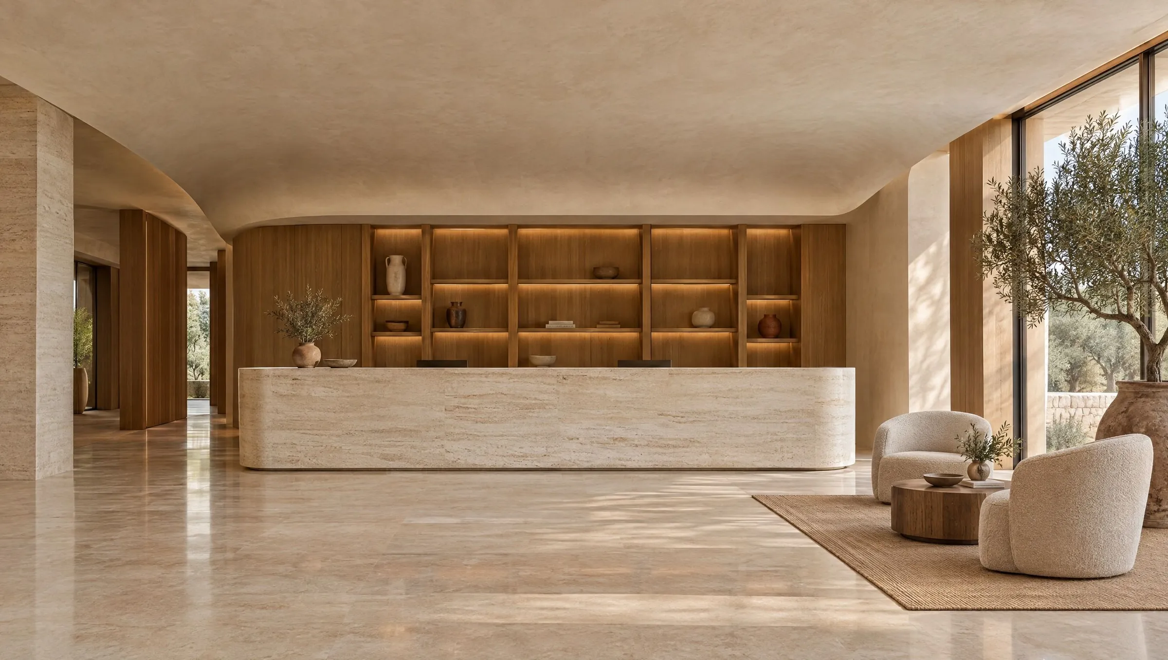 Lobby et réception d’un hôtel contemporain