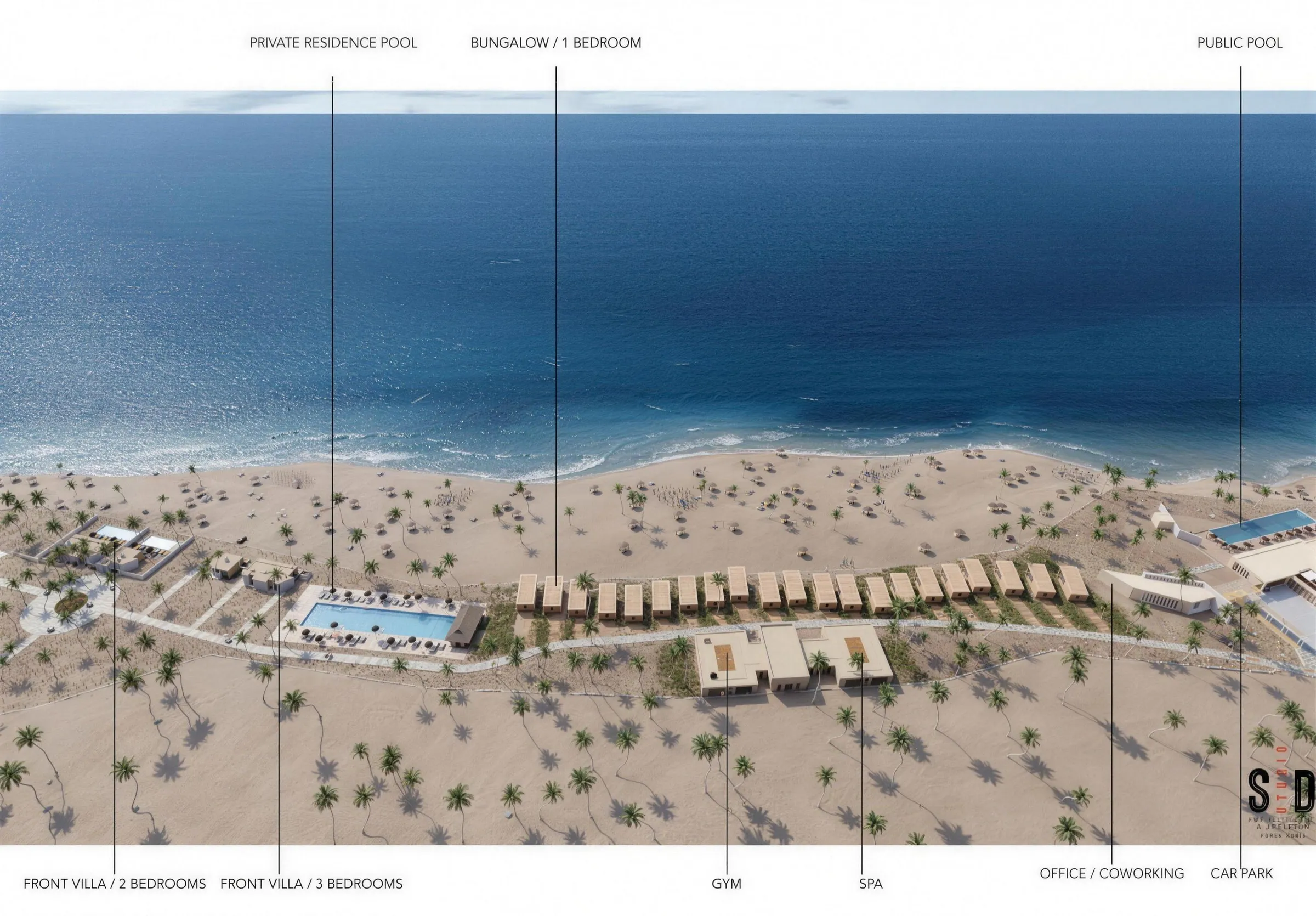 Programme du projet hôtelier de Dakhla, villas, spa et piscine, image de conception